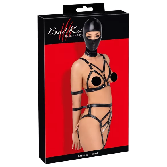 Bad Kitty - Körpergeschirr Set und Maske (schwarz) - S