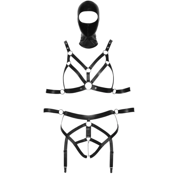 Bad Kitty - Körpergeschirr Set und Maske (schwarz) - S