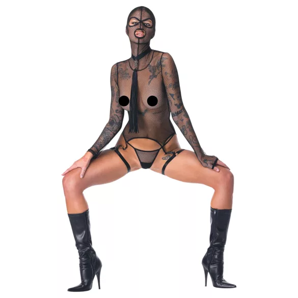 Bad Kitty - BDSM durchsichtiges Netz-Set mit Peitsche (schwarz) - M