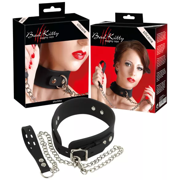 Bad Kitty - Silikon Halsband & Leine (schwarz)
