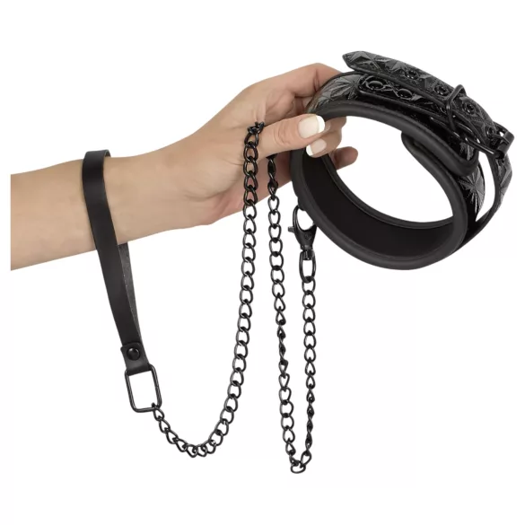 Bad Kitty - Halsband und Leine mit Edelsteinen (schwarz)