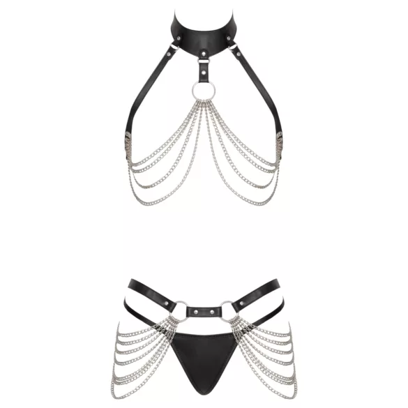 Bad Kitty - 3-teiliges schwarzes Harness-Set mit Brust- und Hüftgurt (S-L)