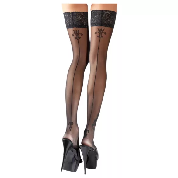 Cottelli - Lilienmuster, gestreifte Strümpfe (schwarz) - 4