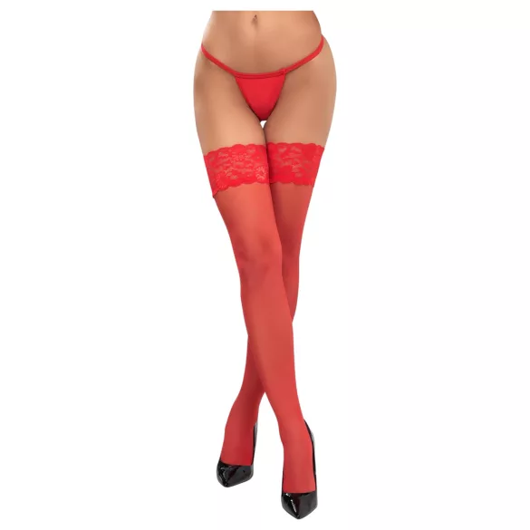 Cottelli - Spitze Strümpfe mit Blumenmuster (rot) - 5/XL
