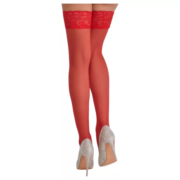 Cottelli - Spitze Strümpfe mit Blumenmuster (rot) - 5/XL