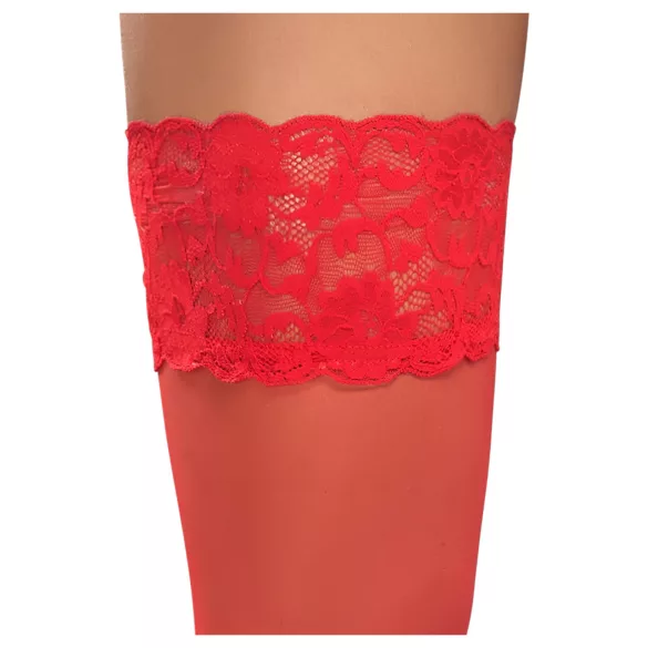 Cottelli - Spitze Strümpfe mit Blumenmuster (rot) - 5/XL