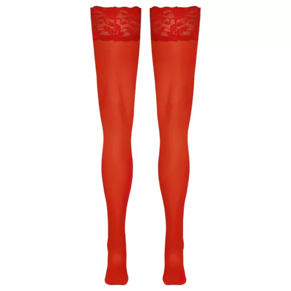 Cottelli - Spitze Strümpfe mit Blumenmuster (rot) - 5/XL