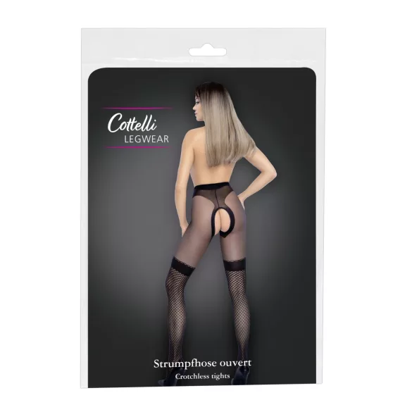 Cottelli - offene Strümpfe mit Netzbesatz (schwarz) - 5
