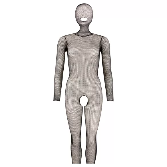 Cottelli Fantasy - schwarze Netz-Catsuit mit Maske und offenem Schritt (S-L)