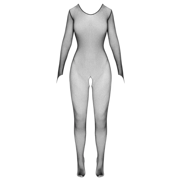 Cottelli Fantasy - Langärmliger, offen gestalteter schwarzer Netz-Bodystocking (S-L)