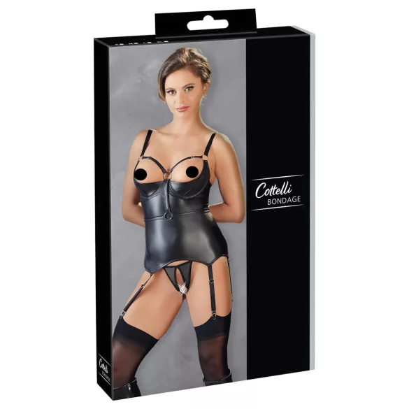 Cottelli Bondage - glänzendes Push-up-Top mit Fessel (schwarz) - XL