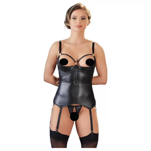 Cottelli Bondage - glänzendes Push-up-Top mit Fessel (schwarz) - XL