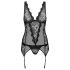 Obsessive Emperita - Fein besticktes Top und String (Schwarz) - L/XL