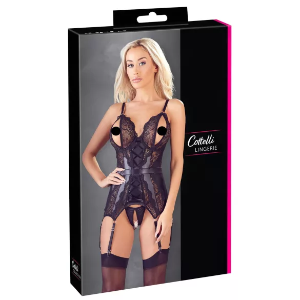 Cottelli - Spitze Offenes Oberteil & Tanga (schwarz) - L