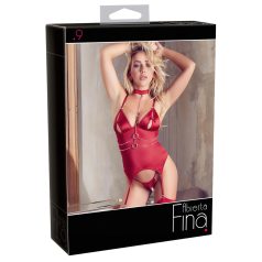 Abierta Fina - Glänzendes Ketten-Top und String (Rot) - XL