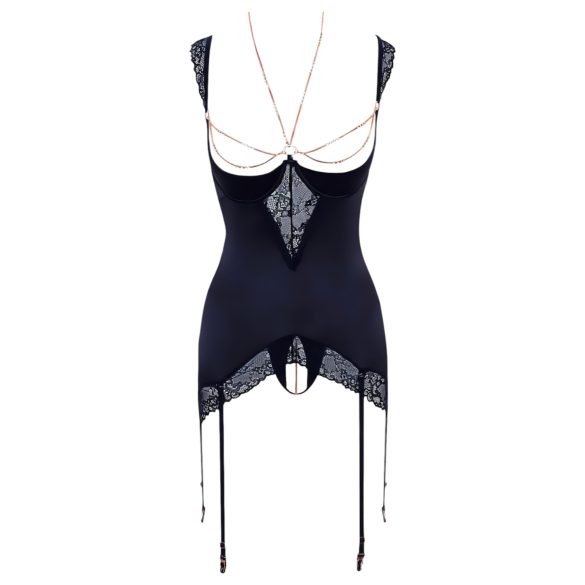 Abierta Fina - Glitzerndes Kettenoberteil und Tanga (Schwarz)