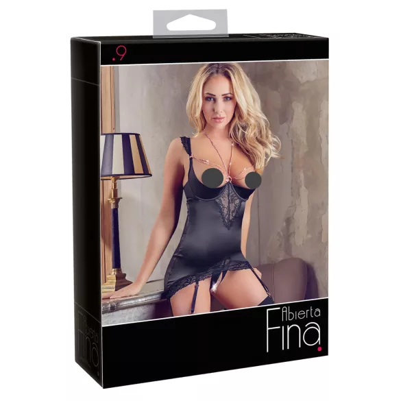 Abierta Fina - Glitzerndes Kettenoberteil und Tanga (Schwarz) - 85B/L