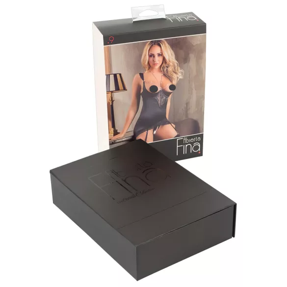 Abierta Fina - Glitzerndes Kettenoberteil und Tanga (Schwarz) - 85B/L