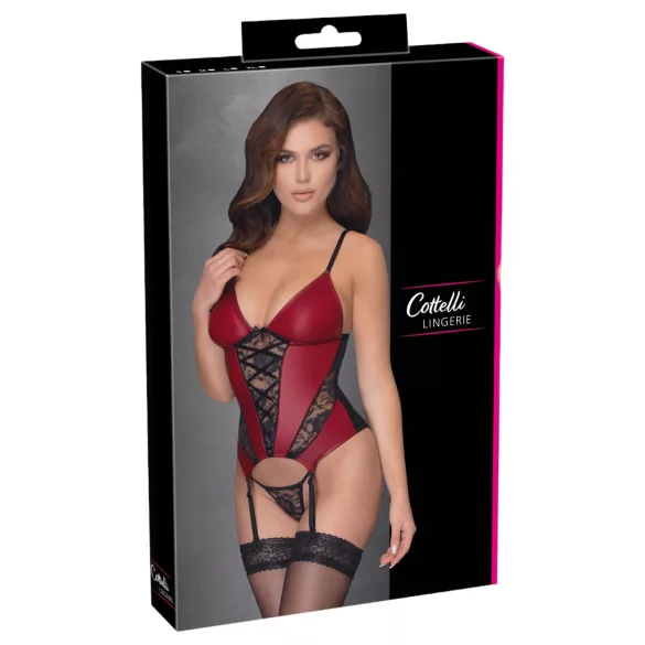 Cottelli - Korsage mit Strumpfhaltern und Spitzeneinsätzen mit String (rot)