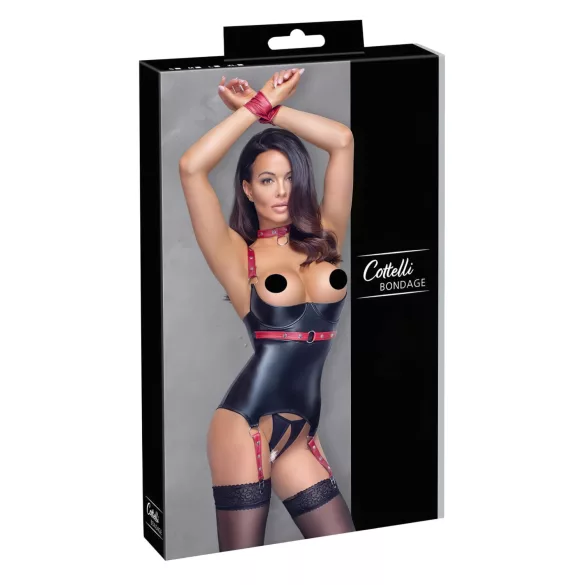 Cottelli Bondage - Glänzendes Hebe-Top mit Halsband (schwarz) - XL