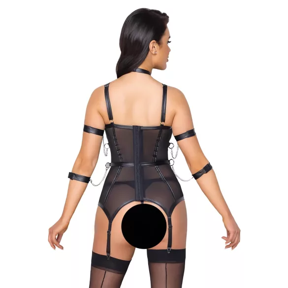 Cottelli Bondage - Oberteil mit Gurten, Handfesseln & String (schwarz) - L