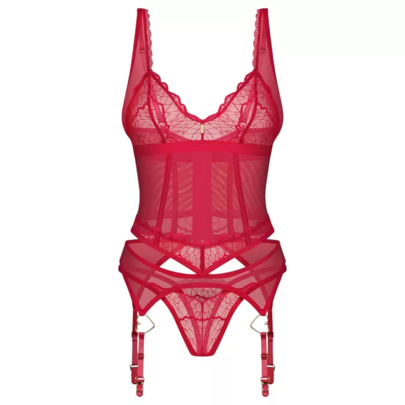 Obsessive Cupide Desir - Transparenter Spitzen-Set (Rot)