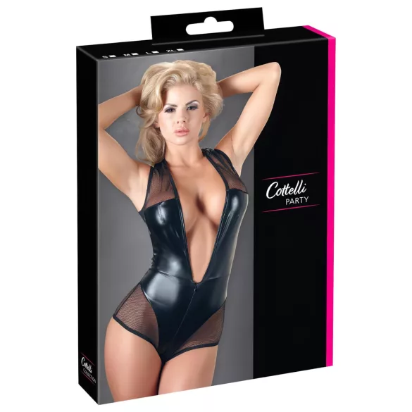 Cottelli - Glänzender Netz-Body (schwarz)