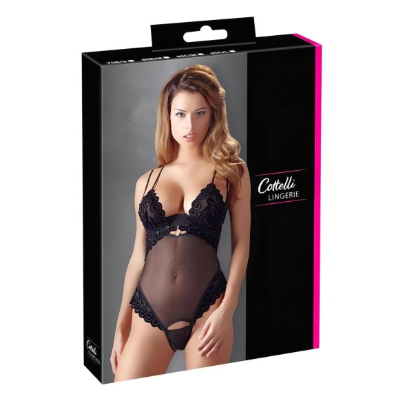 Cottelli - Samtiger, vielseitiger Body (schwarz) - 85C/L