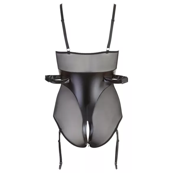 Cottelli Bondage - glänzender Body mit Handschellen (schwarz) - M