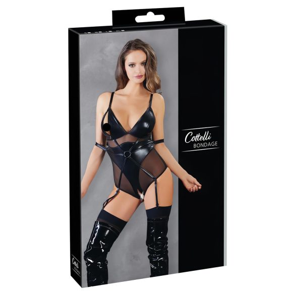 Cottelli Bondage - glänzender Body mit Handschellen (schwarz) - L