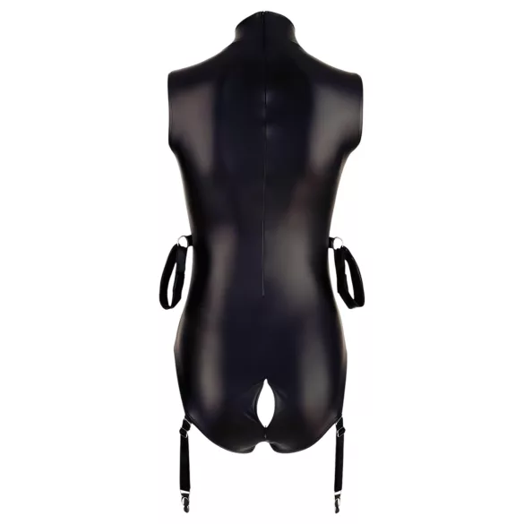 Cottelli Bondage - Ärmeloser, glänzender Body & Armfessel (Schwarz) - L