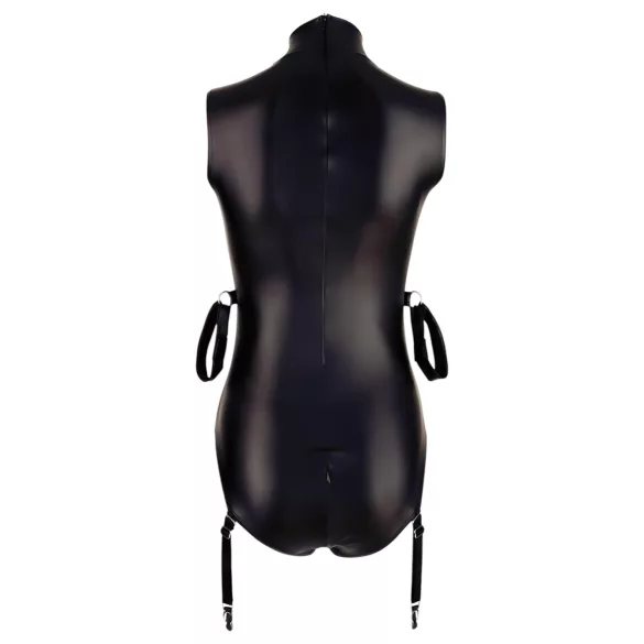 Cottelli Bondage - Ärmeloser, glänzender Body & Armfessel (Schwarz) - XL