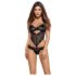 Obsessive Alluria - Florales Spitzen-Body (Schwarz)