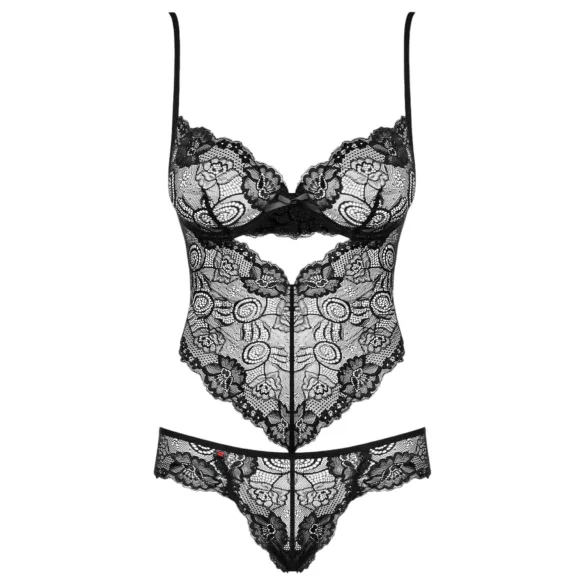 Obsessive Alluria - Blumen-Spitzenbody (schwarz) - L/XL