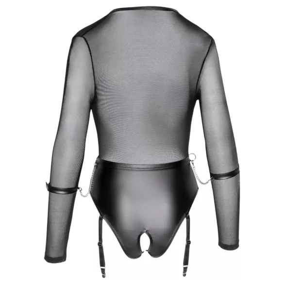 Cottelli - Langarm-Body mit offenem Schritt und Handschellen (schwarz) - M