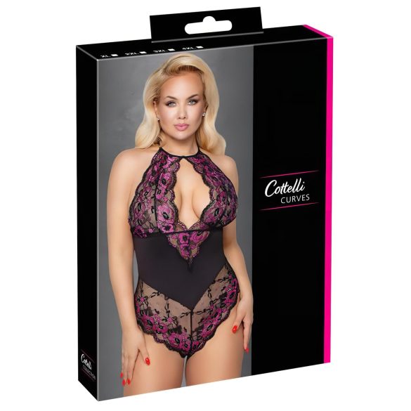 Cottelli Plus Size - Blumenkörper, schwarz-lila - 3XL