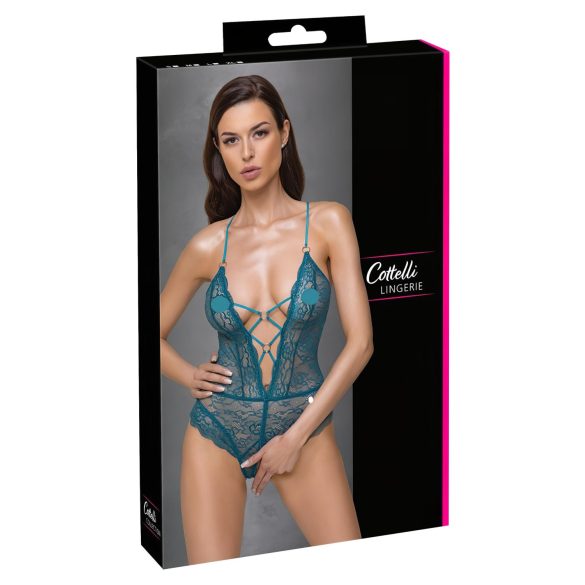 Cottelli - Spitzen-Body mit Schnürung, offen (grün) - XL