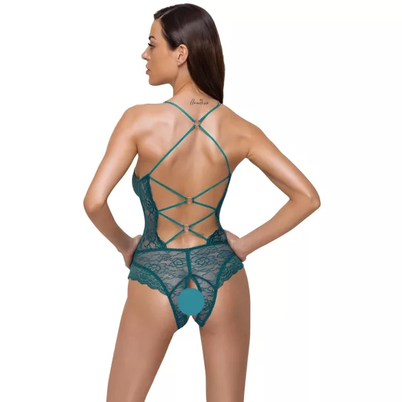 Cottelli - Schnür-Body aus Spitze, offen (grün) - XL