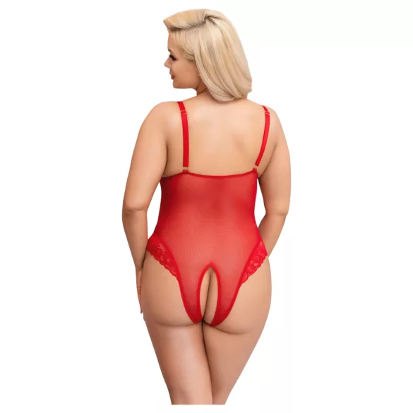 Cottelli Curves - Transparenter Spitzen-Body (Rot) - 3XL