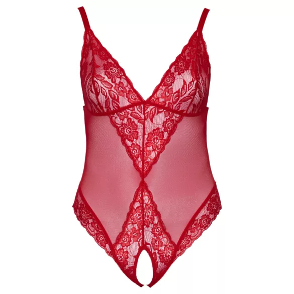 Cottelli Curves - Transparenter Spitzen-Body (Rot) - 3XL