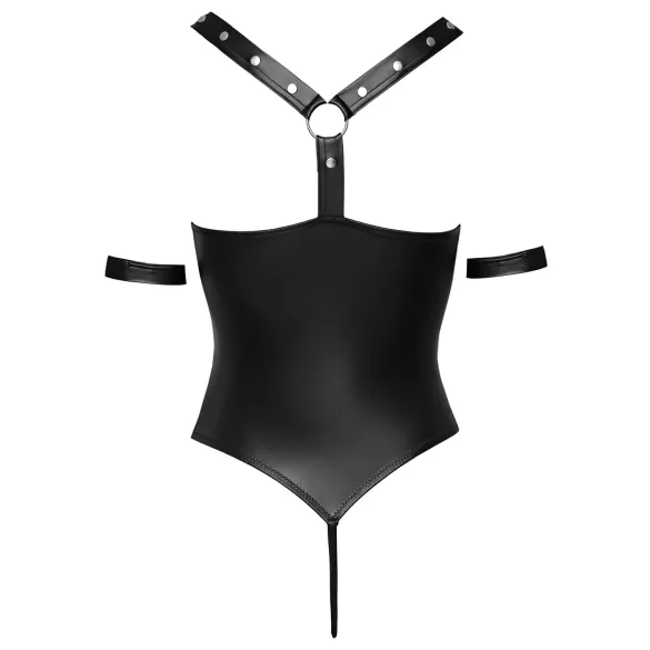 Cottelli Bondage - Glänzender, offener Body mit Ringen (schwarz)