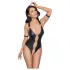 Cottelli Bondage - Glänzender, offener Body mit Ringen (schwarz) - XL