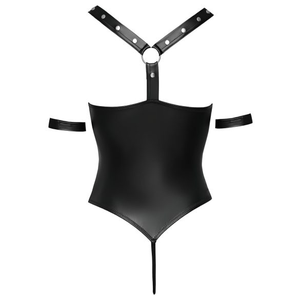 Cottelli Bondage - Glänzender, offener Body mit Ringen (schwarz) - XL