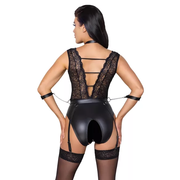 Cottelli Bondage - Spitzen-Body mit Halsband (Schwarz) - L