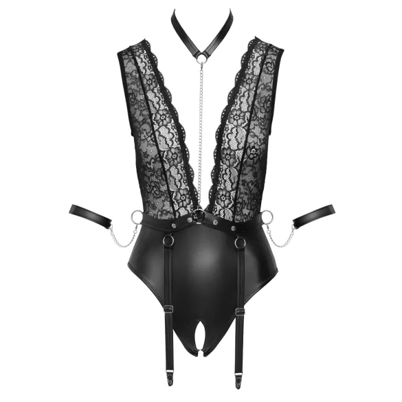 Cottelli Bondage - Spitzen-Body mit Halsband (Schwarz) - L