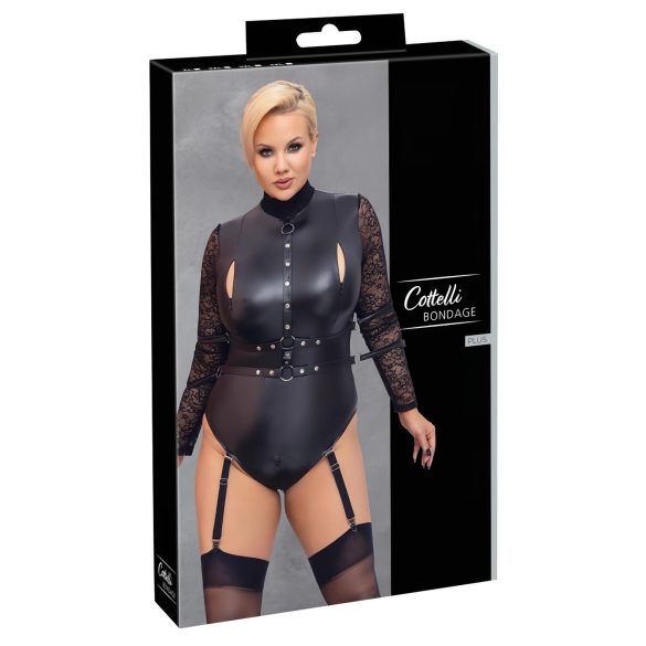 Cottelli Bondage Plus Size - Body mit Spitzärmeln (schwarz)