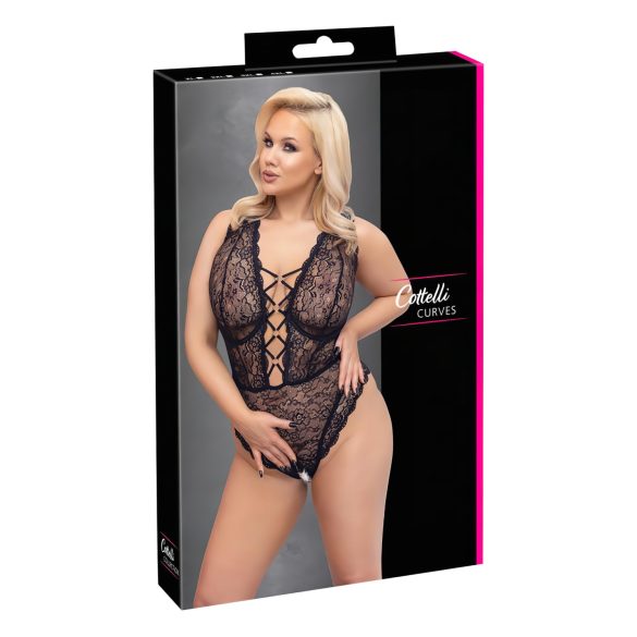 Cottelli Curves Plus Size - transparenter gemusterter Body (schwarz)