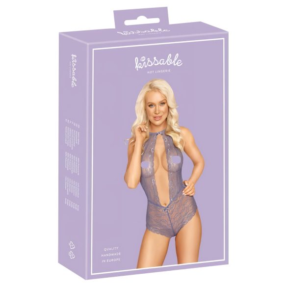 Küssbarer Neckholder-Body aus Spitze (Lila) - L/XL
