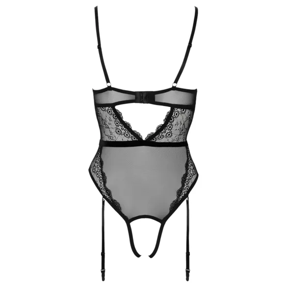 Cottelli - Offener, riemchen Body mit Strumpfhalter (schwarz) - M