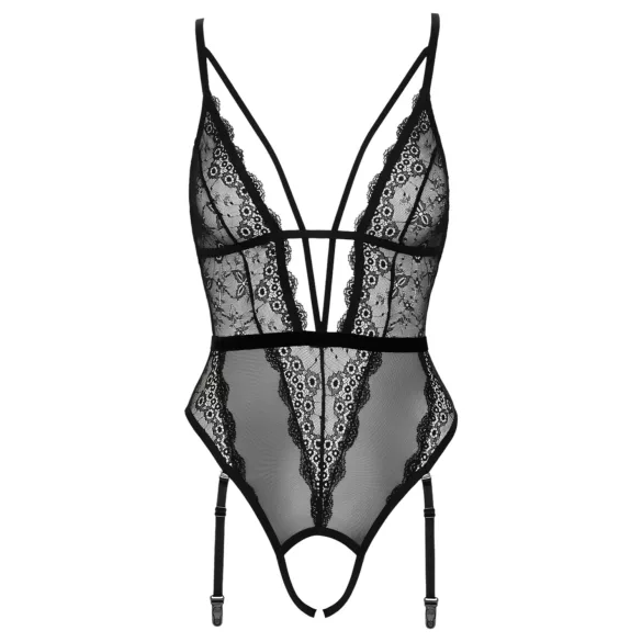 Cottelli - Offener, riemchen Body mit Strumpfhalter (schwarz) - XL
